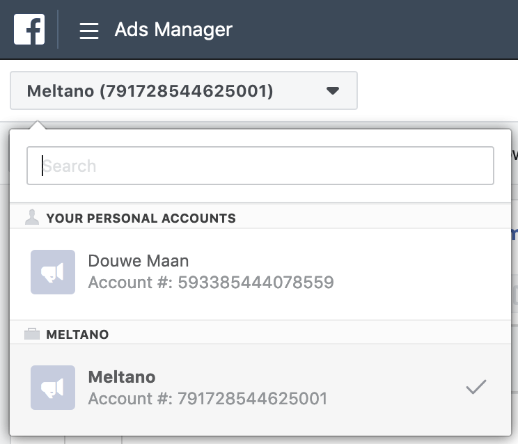 Screenshot of account selector